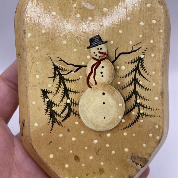 Vintage Wood Painted Holiday Snowman Wall Hanging Plaque Jessica L. Fries 1999 - Picture 3 of 3